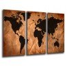 Cuadro Moderno Fotografico base madera, Mapa Mundi Marron y Negro