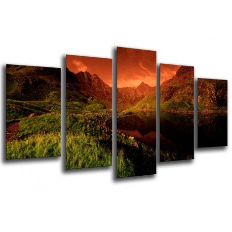 MULTI Wood Printings, Picture Wall Hanging, Landscape Sunset in Lake, Nature