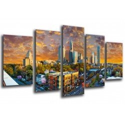 MULTI Wood Printings, Picture Wall Hanging, Landscape City Charlotte, Rascacielos