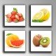 MULTI Wood Printings, Picture Wall Hanging, Fruits, Lemon, Kiwi, Strawberrys, Pomelo