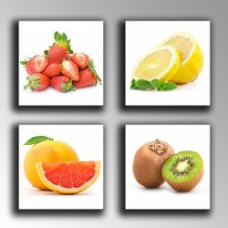 Cuadro Moderno Fotografico base madera, Frutas, Limon, Kiwi, Fresas, Pomelo