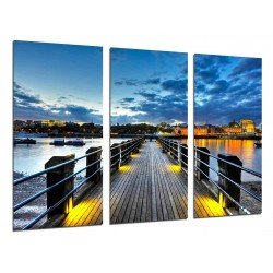 MULTI Wood Printings, Picture Wall Hanging, Landscape Gangway Sunset in the Mar