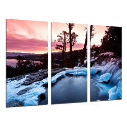 Cuadro Moderno Fotografico base madera, Paisaje Bosque Invierno Atardecer