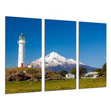 MULTI Wood Printings, Picture Wall Hanging, Landscape of Lighthouse in the Mountain Taranaki