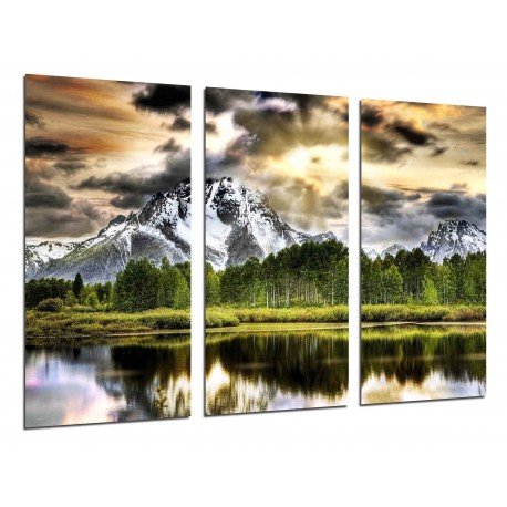 MULTI Wood Printings, Picture Wall Hanging, Landscape Lake Mountain Snowy