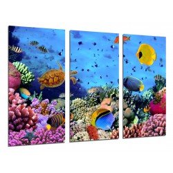 MULTI Wood Printings, Picture Wall Hanging, Landscape Down the Sea, Fish Acuario