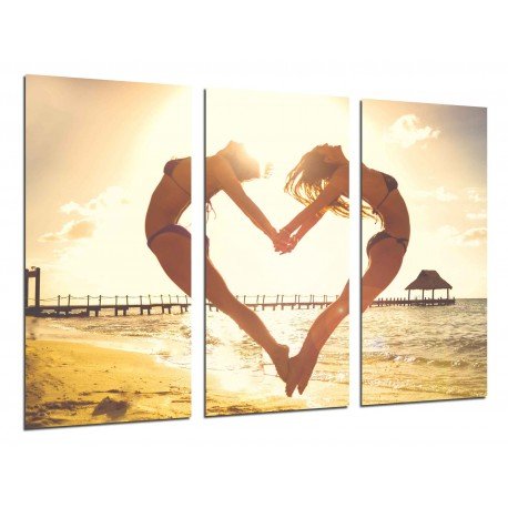 Cuadro Moderno Fotografico base madera, Corazon en la Playa, Mujer