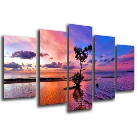 MULTI Wood Printings, Picture Wall Hanging, Landscape Tree in the Sea Atardecer