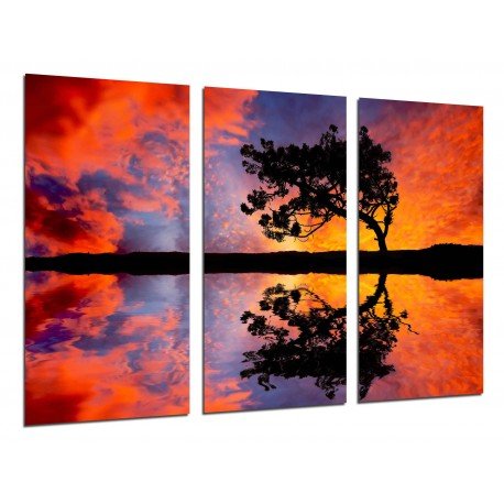 MULTI Wood Printings, Picture Wall Hanging, Landscape Sunset Lake, Tree in the Lago