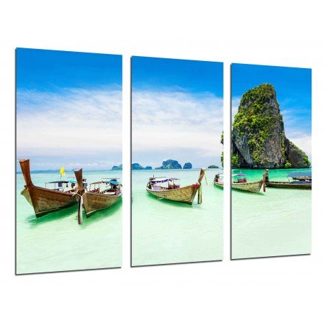 Cuadro Moderno Fotografico base madera, Paisaje Caribe, Playa, Mar, Barca, Paraiso tropical
