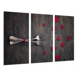 Cuadro Moderno Fotografico base madera, Amor Vintage, Tenedores, Corazones Rojos