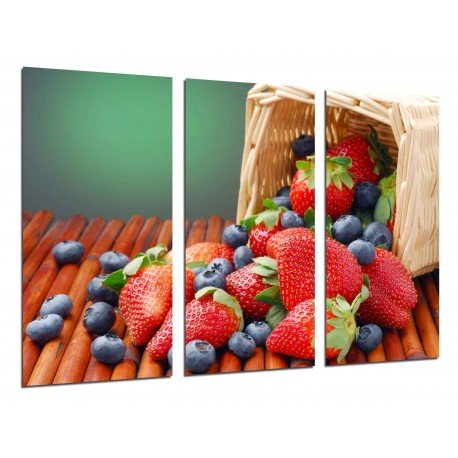 MULTI Wood Printings, Picture Wall Hanging, Strawberrys, Bilberries, Fruits del Bosque