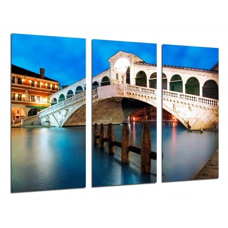 Cuadro Moderno Fotografico base madera, Paisaje Venecia de Noche, Italia, Puente Venecia