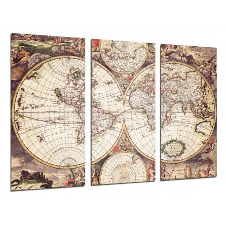 MULTI Wood Printings, Picture Wall Hanging, Map World old, Map Vintage