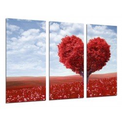 MULTI Wood Printings, Picture Wall Hanging, Landscape meadow Tree Heart Rojo