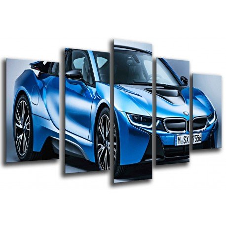 Cuadro Moderno Fotografico base madera, Coche Derportivo, BWM i8, Azul