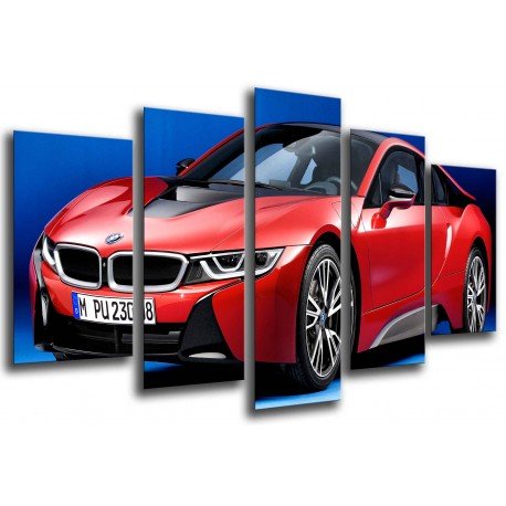 Cuadro Moderno Fotografico base madera, Coche Deportivo, BMW i8, Rojo