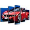 Cuadro Moderno Fotografico base madera, Coche Deportivo, BMW i8, Rojo