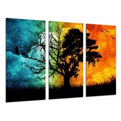 MULTI Wood Printings, Picture Wall Hanging, Tree Day and Night, Nature