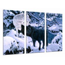 MULTI Wood Printings, Picture Wall Hanging, Wolf White and  Black, Nature Snowy