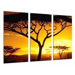 MULTI Wood Printings, Picture Wall Hanging, Tree African, Sunset, Nature